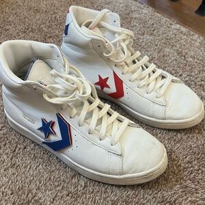 Converse White High-Tops with Red and Blue Stars
